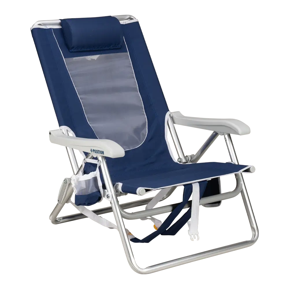 Rust-Resistant Aluminum Backpack Beach Chair - Choice 709 - Low-Profile Reclining Beach Chair with Backpack Straps - Nautical Blue