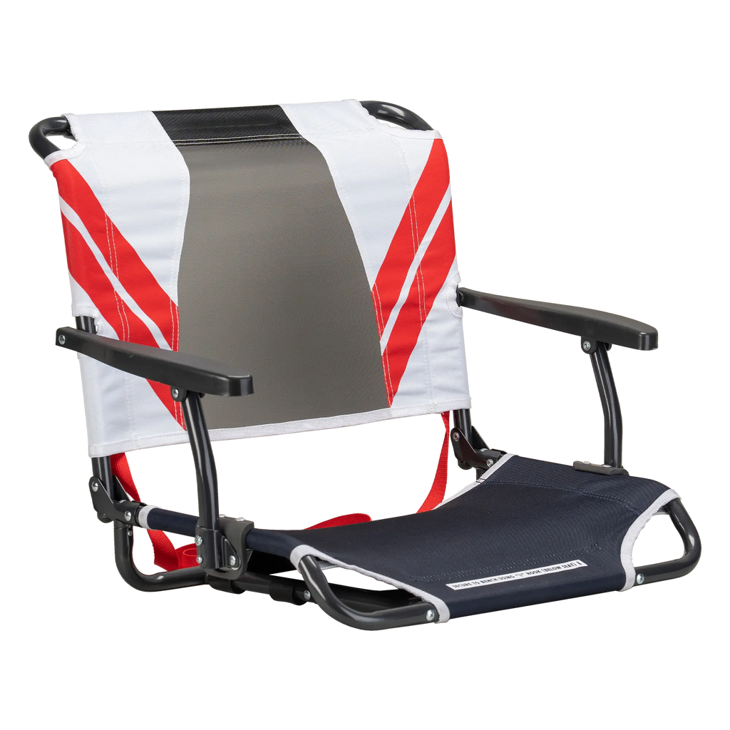 Secure-Hook Big Comfort Stadium Chair with Armrests - Choice 465 - Bleacher-Friendly Stadium Chair with Back Support - Indigo/White/Red