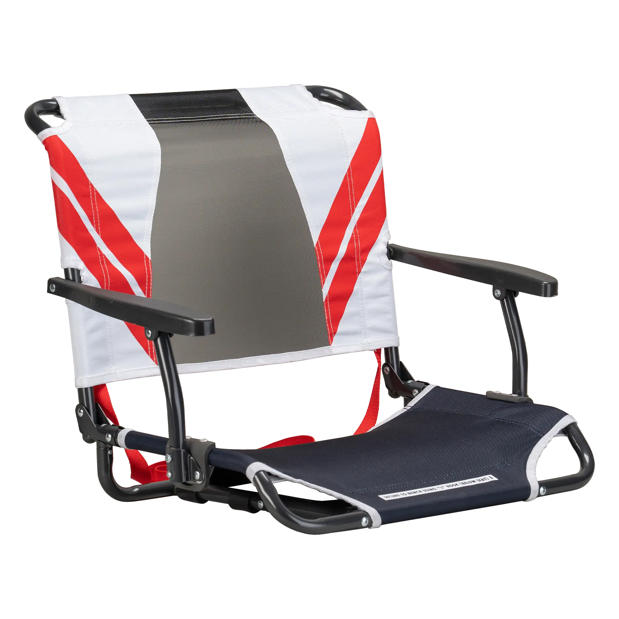 Secure-Hook Big Comfort Stadium Chair with Armrests - Choice 465 - Bleacher-Friendly Stadium Chair with Back Support - Indigo/White/Red