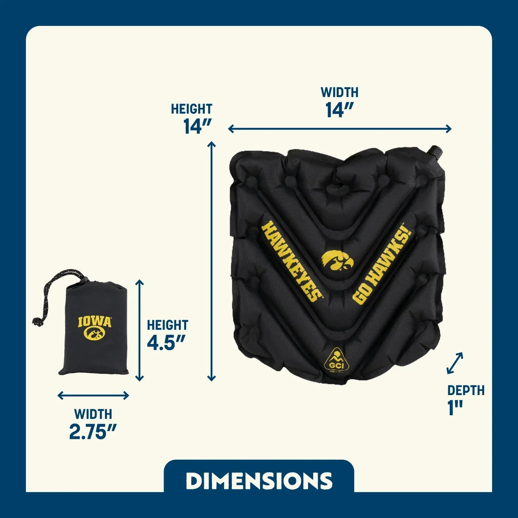 Compact Cushion College V Seat Inflatable Stadium Cushion - Iowa Hawkeyes - Choice 157 - Lightweight Folding Bleacher Chair with Cushioning Detail