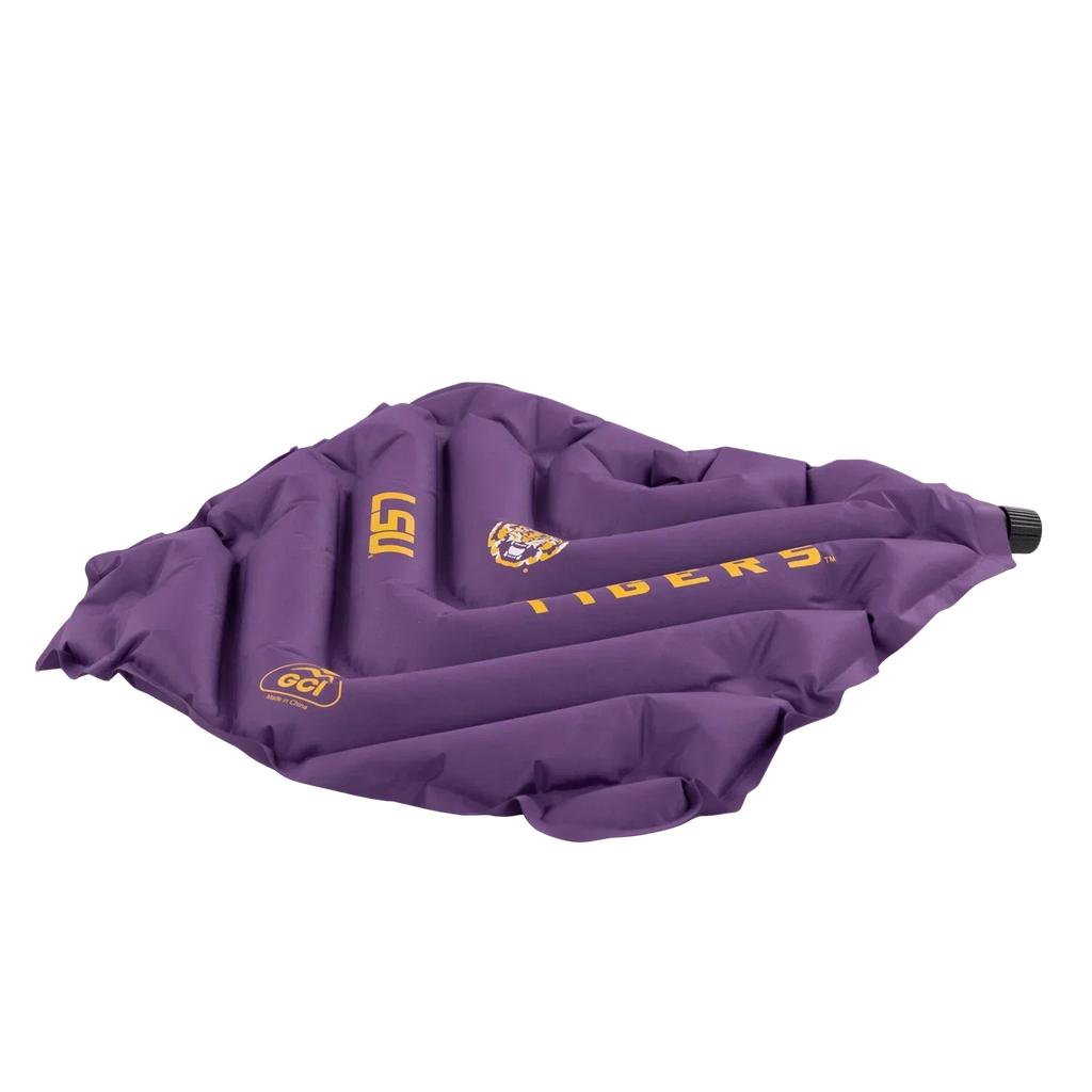 Secure-Hook College V Seat Inflatable Stadium Cushion - LSU Tigers - Choice 762 - Grandstand Cushion Seat with Secure Under-Bench Hooks Detail