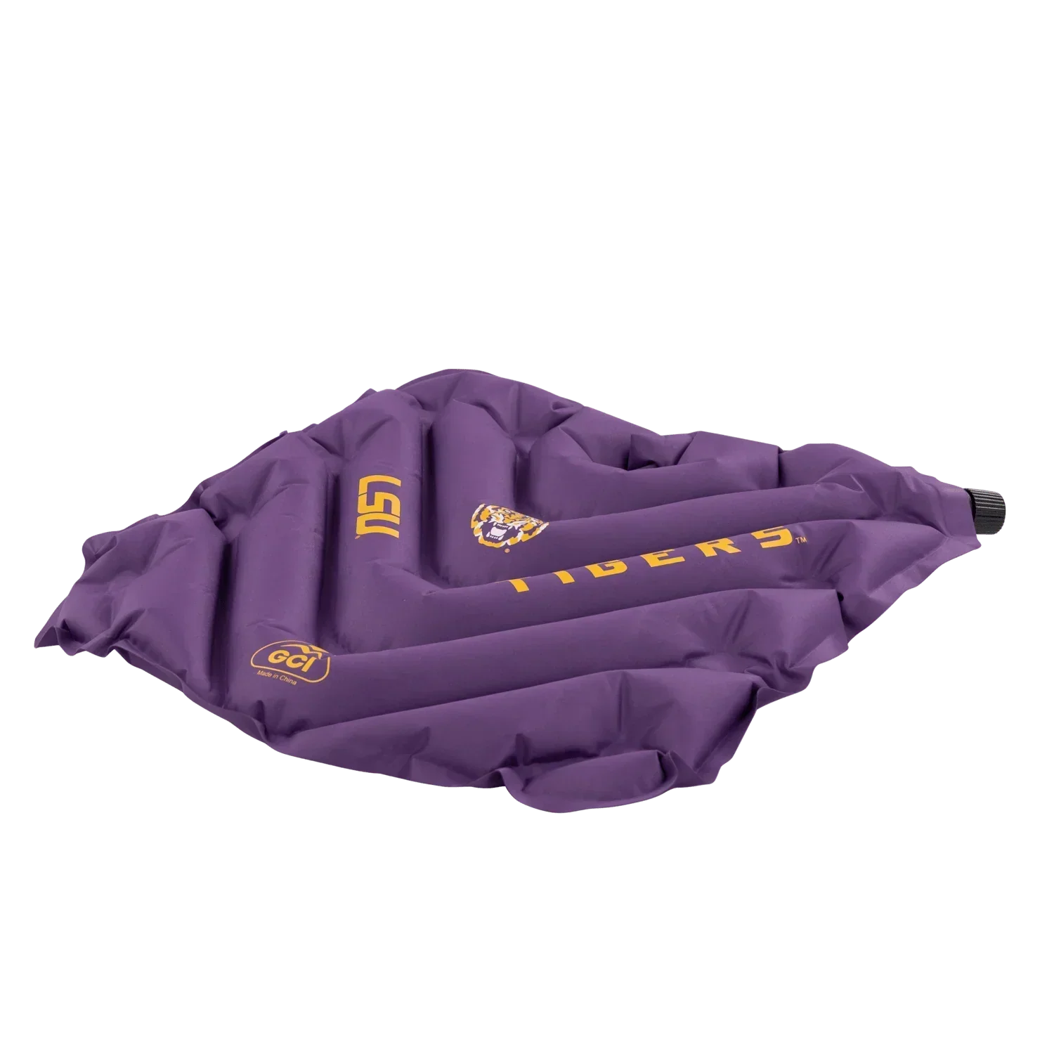 Secure-Hook College V Seat Inflatable Stadium Cushion - LSU Tigers - Choice 762 - Grandstand Cushion Seat with Secure Under-Bench Hooks Detail