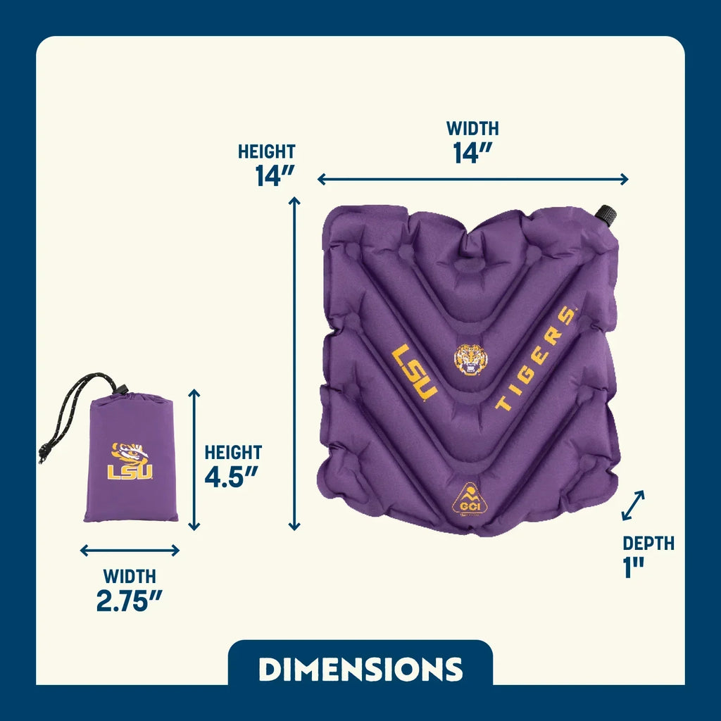 Secure-Hook College V Seat Inflatable Stadium Cushion - LSU Tigers - Choice 762 - Grandstand Cushion Seat with Secure Under-Bench Hooks Detail