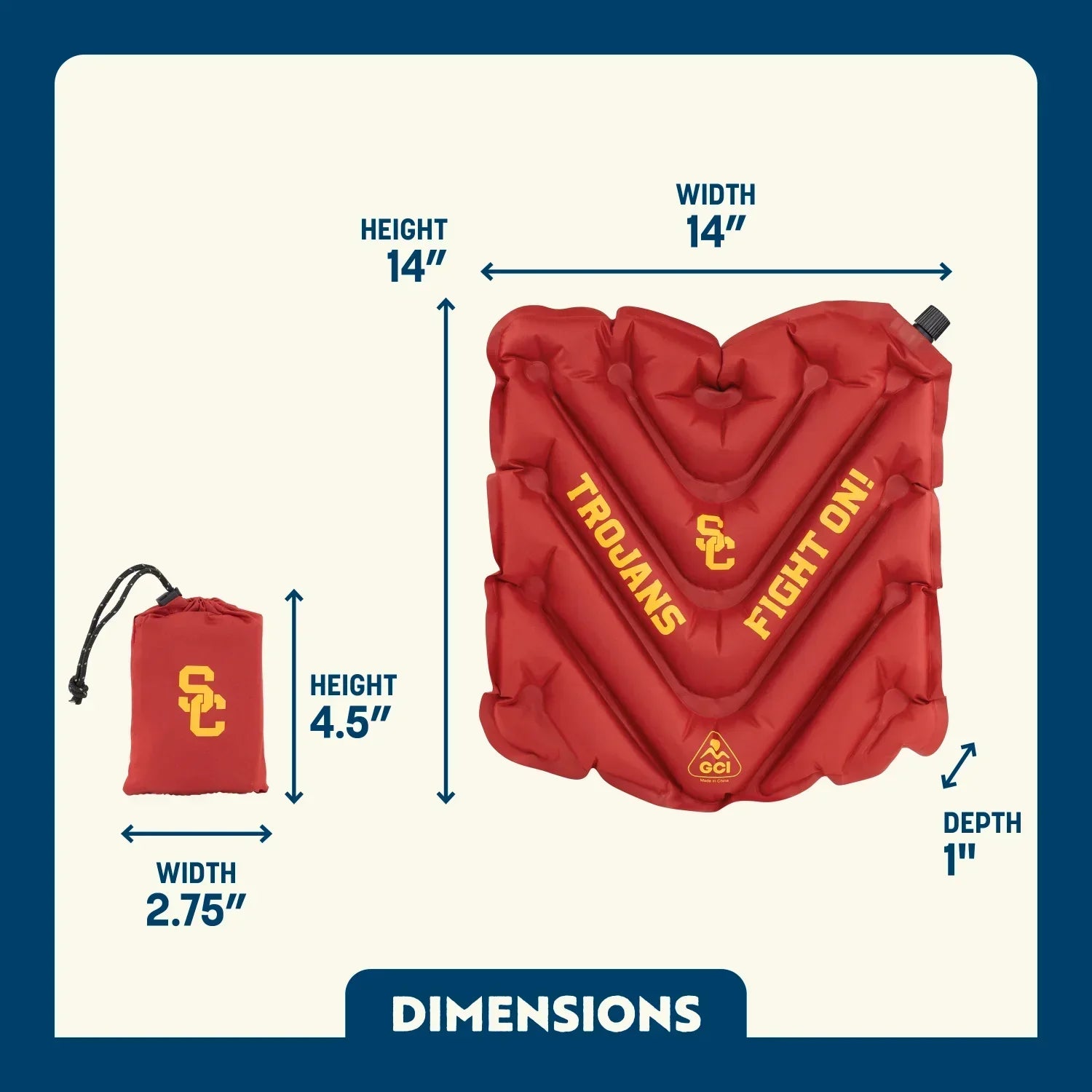 Ultra-Lightweight College V Seat Inflatable Stadium Cushion - USC Trojans - Choice 523 - Ergonomic Portable Stadium Seat for Sports Events Detail