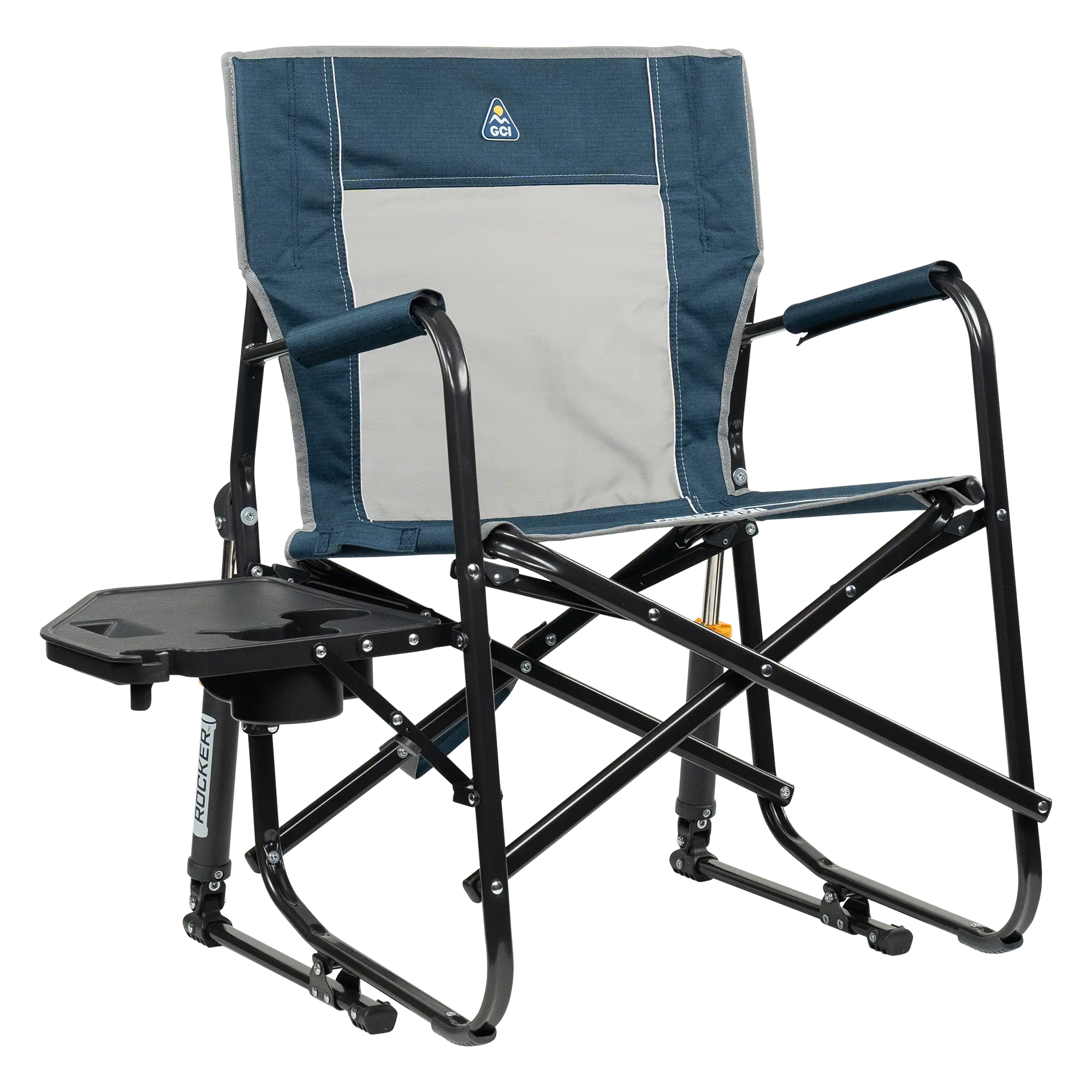 Heavy-Duty Freestyle Freestyle Rocker with Side Table - Choice 853 - RoadTrip Rocker Smooth Motion Camp Chair - Heathered Indigo