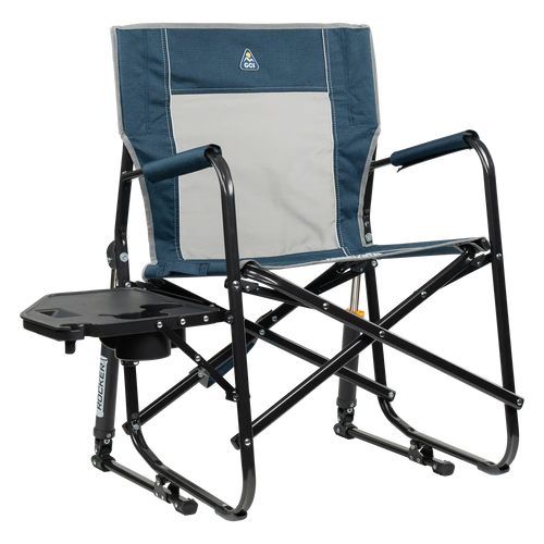 Heavy-Duty Freestyle Freestyle Rocker with Side Table - Choice 853 - RoadTrip Rocker Smooth Motion Camp Chair - Heathered Indigo