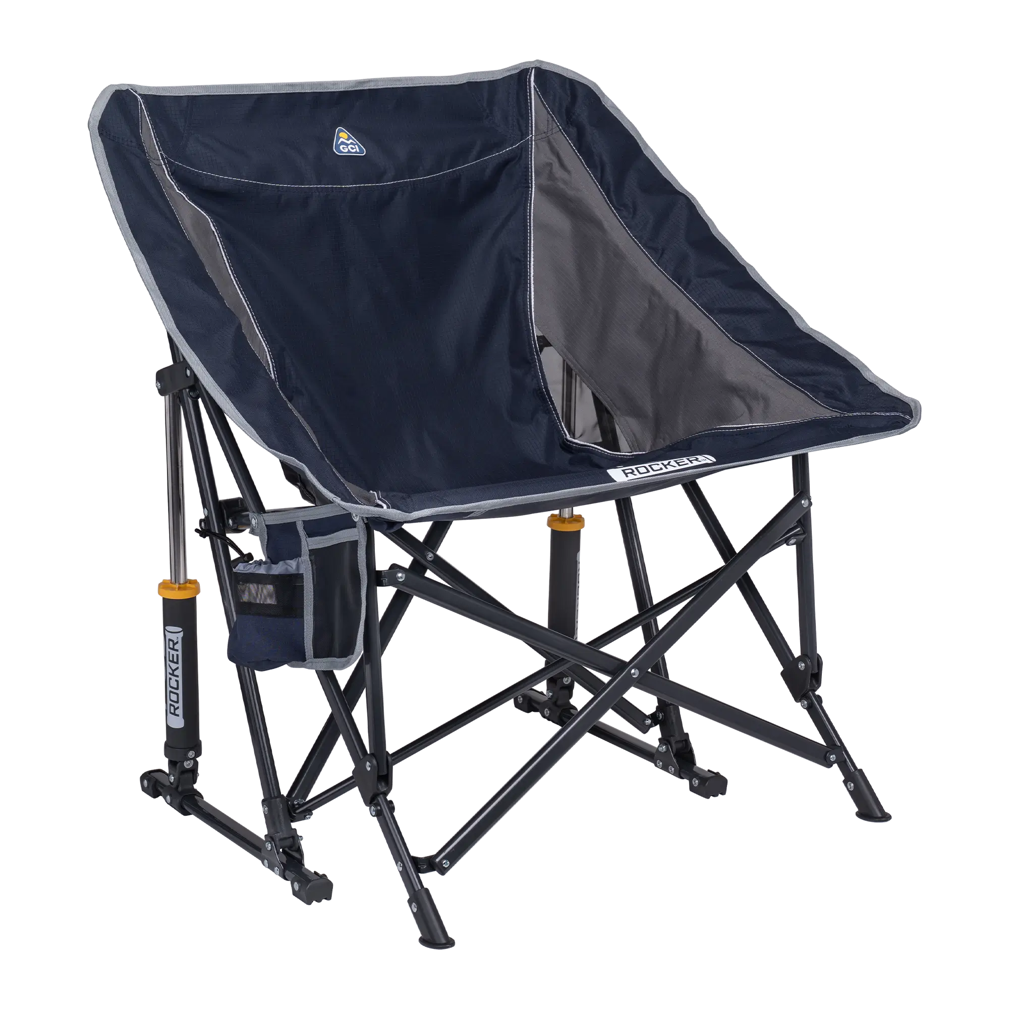 Patented Spring-Action Pod Rocker - Choice 933 - Heavy-Duty Kickback Rocker with Beverage Holder - Indigo