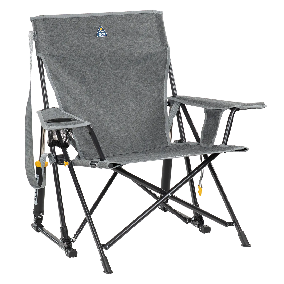 Luxury Camp Kickback Rocker - Choice 345 - Heavy-Duty Kickback Rocker with Beverage Holder - Heathered Pewter