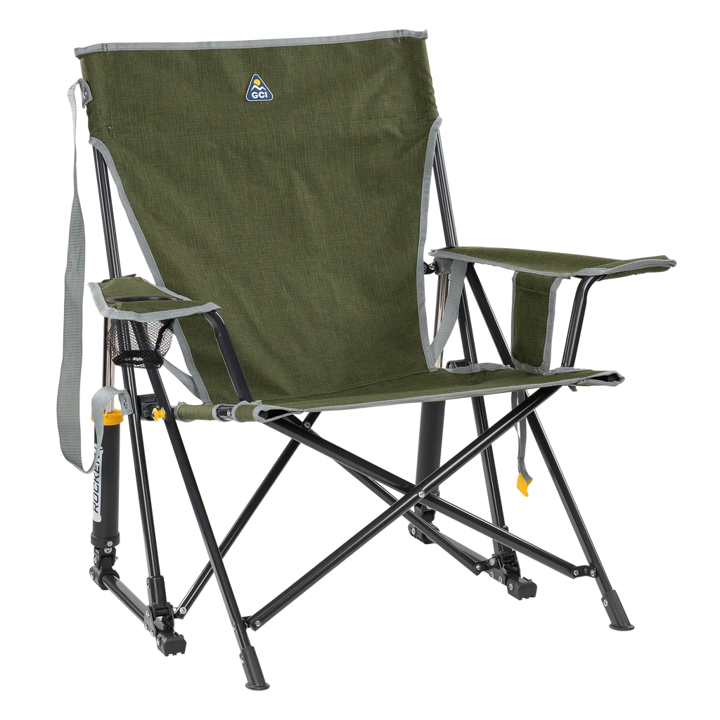 Luxury Camp Kickback Rocker - Choice 345 - Heavy-Duty Kickback Rocker with Beverage Holder - Heathered Loden