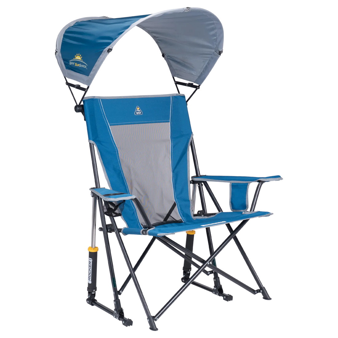 Patented Spring-Action SunShade Rocker - Choice 550 - RoadTrip Rocker Smooth Motion Camp Chair - Neptune Blue