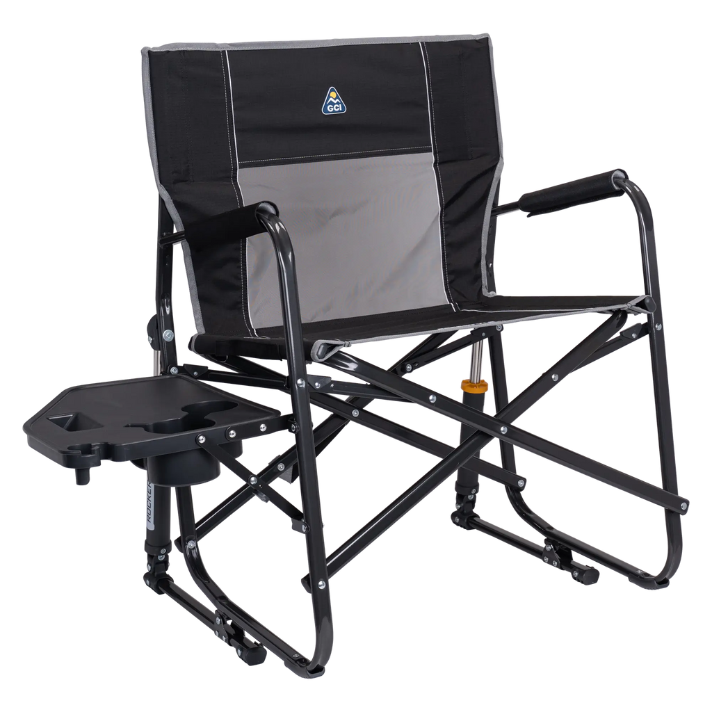 Smooth Motion Freestyle Rocker XL with Side Table - Choice 836 - Patented Spring-Action Rocking Chair for Camping - Black
