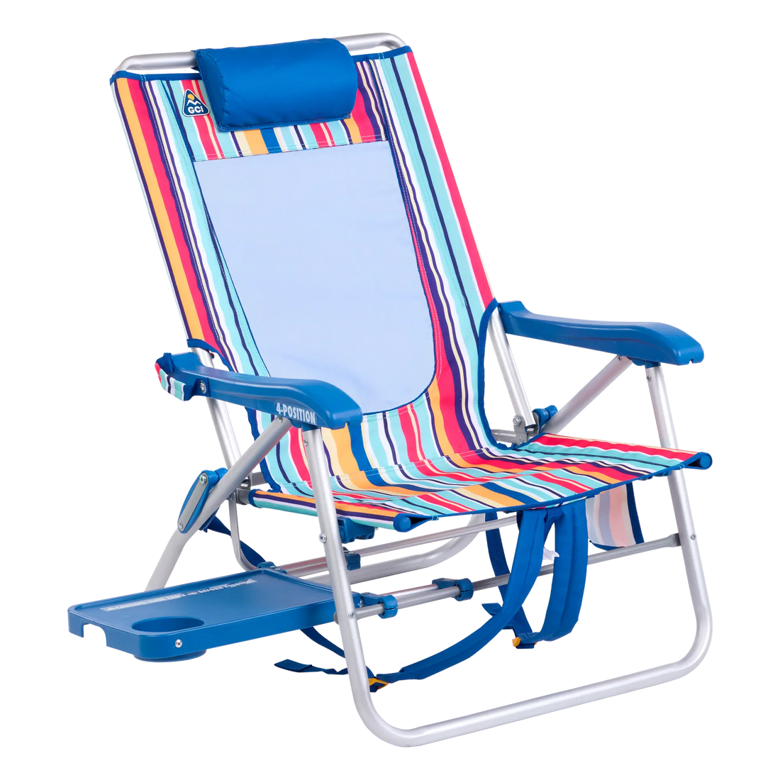 Sand-Friendly Big Surf with Slide Table - Choice 334 - Rust-Resistant Aluminum Sand-Friendly Lounge Chair - Multi Stripe