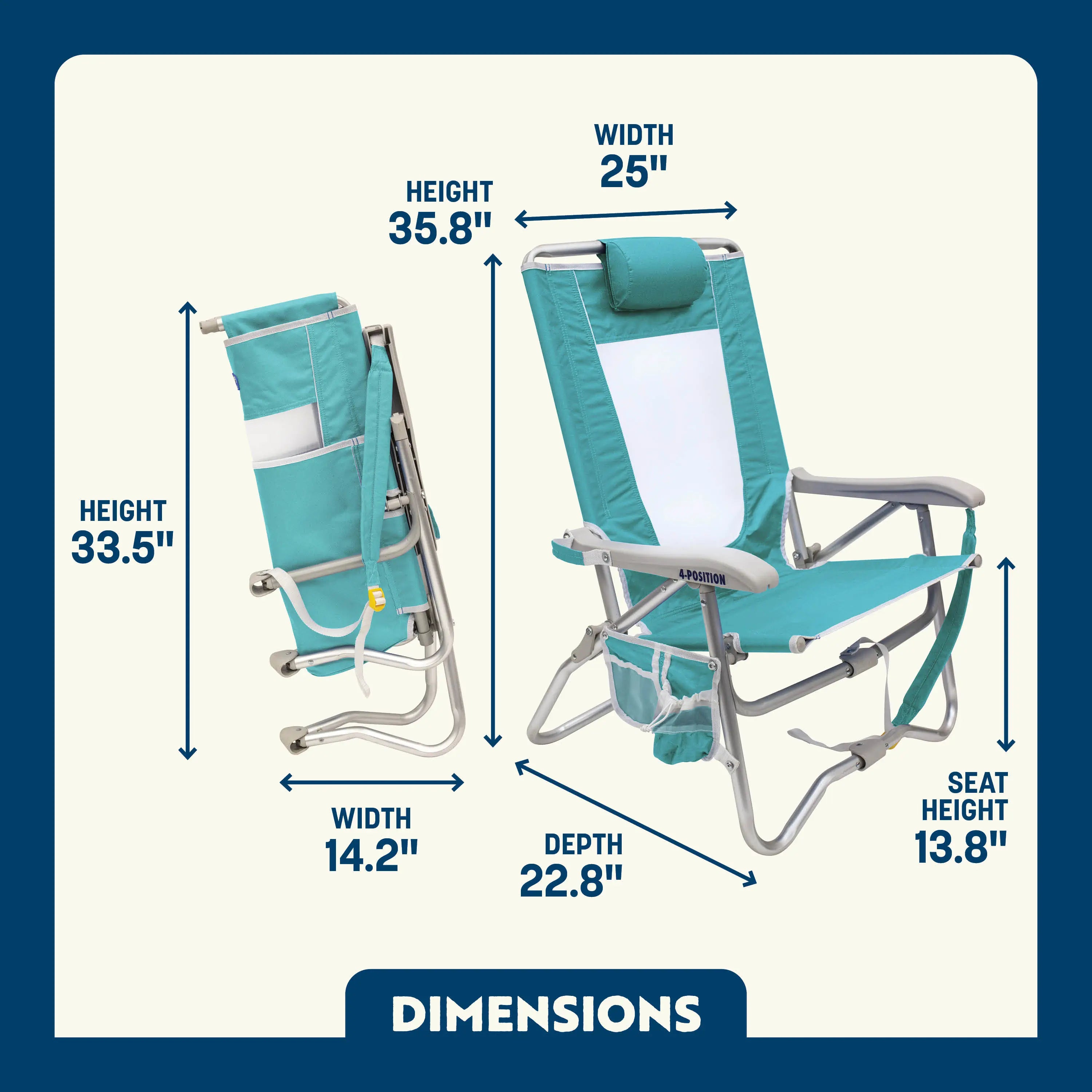 Reclining Beach Bi-Fold Beach Chair - Choice 601 - Portable Heavy-Duty Low Boy Chair for Ocean Side Detail