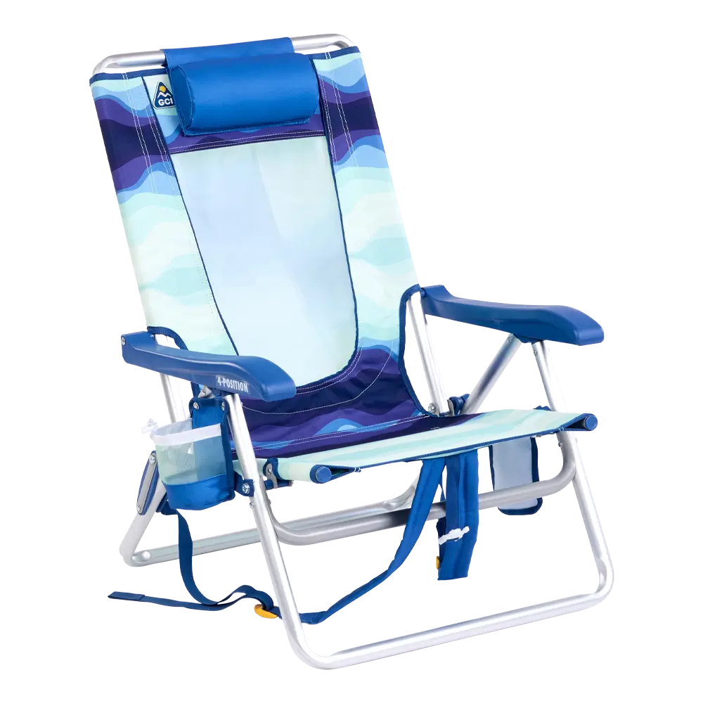 Rust-Resistant Aluminum Backpack Beach Chair - Choice 709 - Low-Profile Reclining Beach Chair with Backpack Straps - Wave