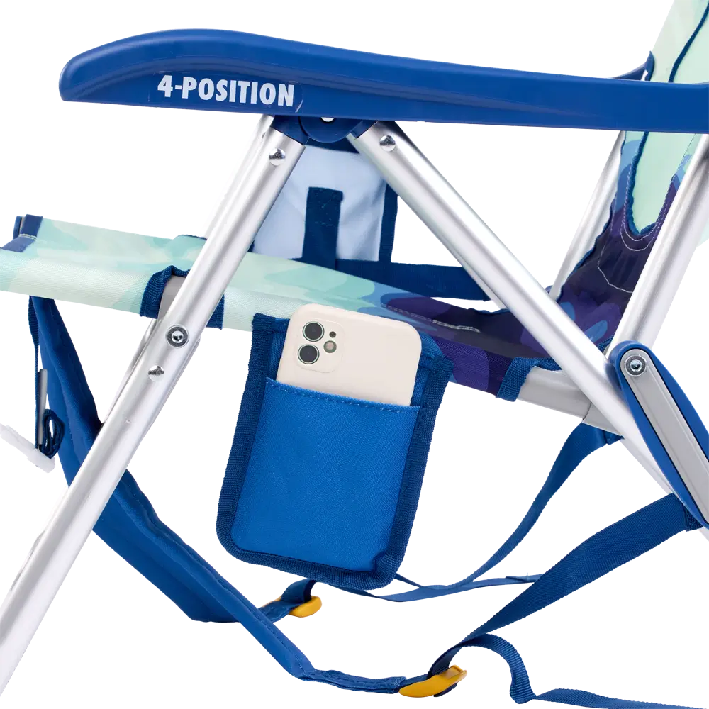 Rust-Resistant Aluminum Backpack Beach Chair - Choice 709 - Low-Profile Reclining Beach Chair with Backpack Straps Detail