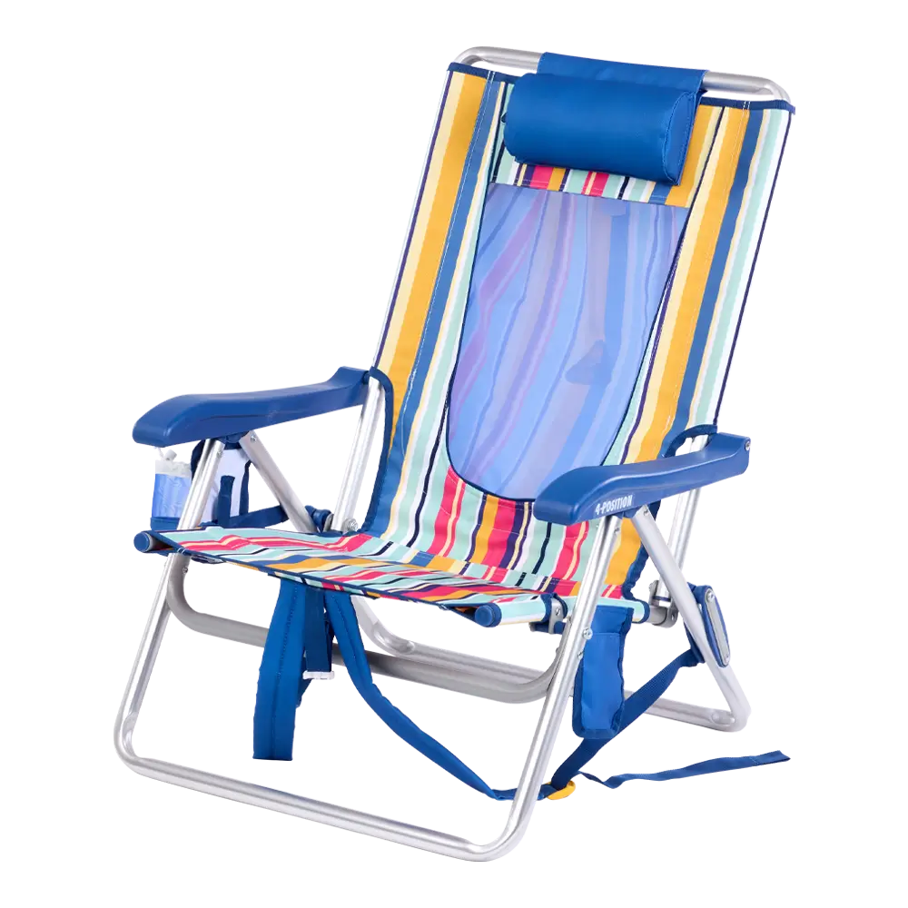 Rust-Resistant Aluminum Backpack Beach Chair - Choice 709 - Low-Profile Reclining Beach Chair with Backpack Straps Detail