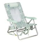 Rust-Resistant Aluminum Backpack Beach Chair - Choice 709 - Low-Profile Reclining Beach Chair with Backpack Straps - Floral Pastel Green