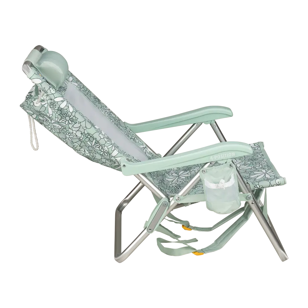 Rust-Resistant Aluminum Backpack Beach Chair - Choice 709 - Low-Profile Reclining Beach Chair with Backpack Straps Detail