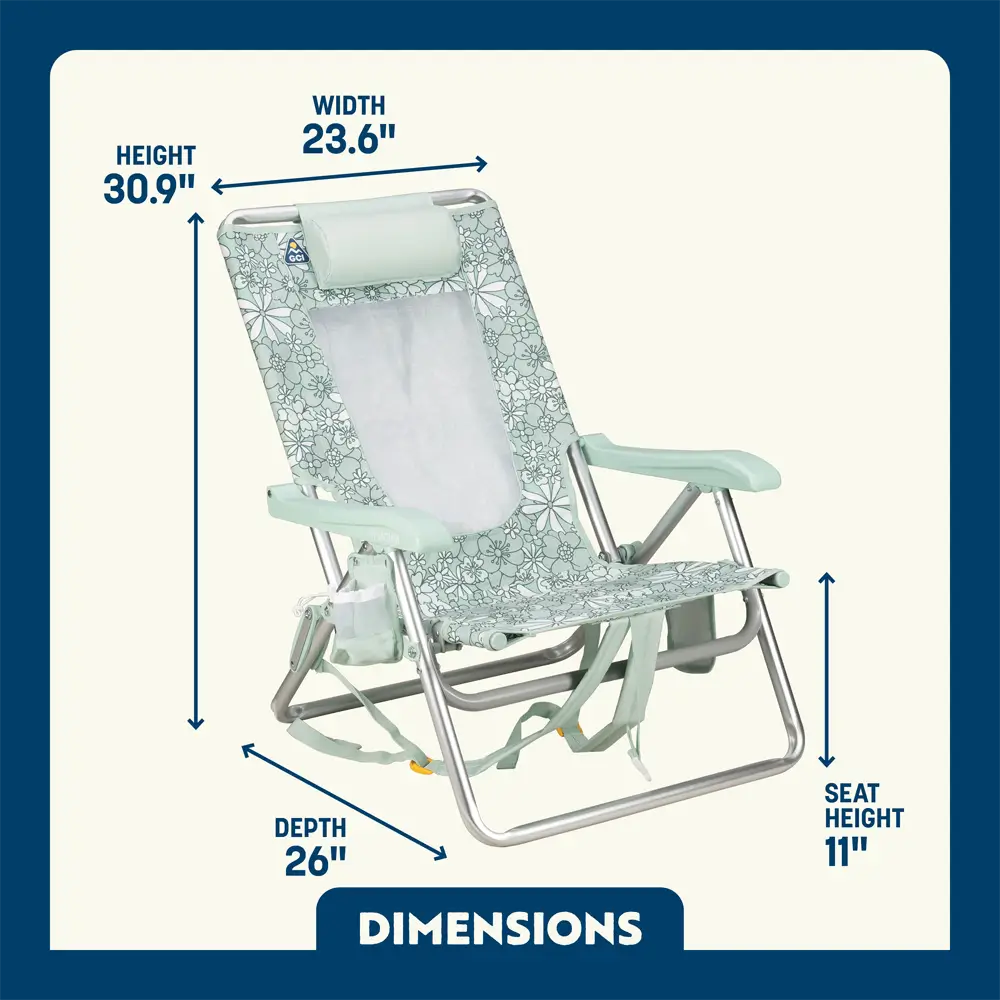 Rust-Resistant Aluminum Backpack Beach Chair - Choice 709 - Low-Profile Reclining Beach Chair with Backpack Straps Detail