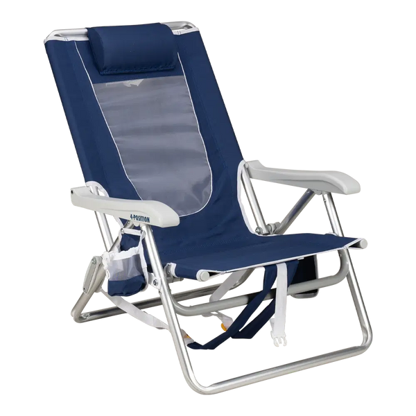Rust-Resistant Aluminum Backpack Beach Chair - Choice 709 - Low-Profile Reclining Beach Chair with Backpack Straps - Nautical Blue