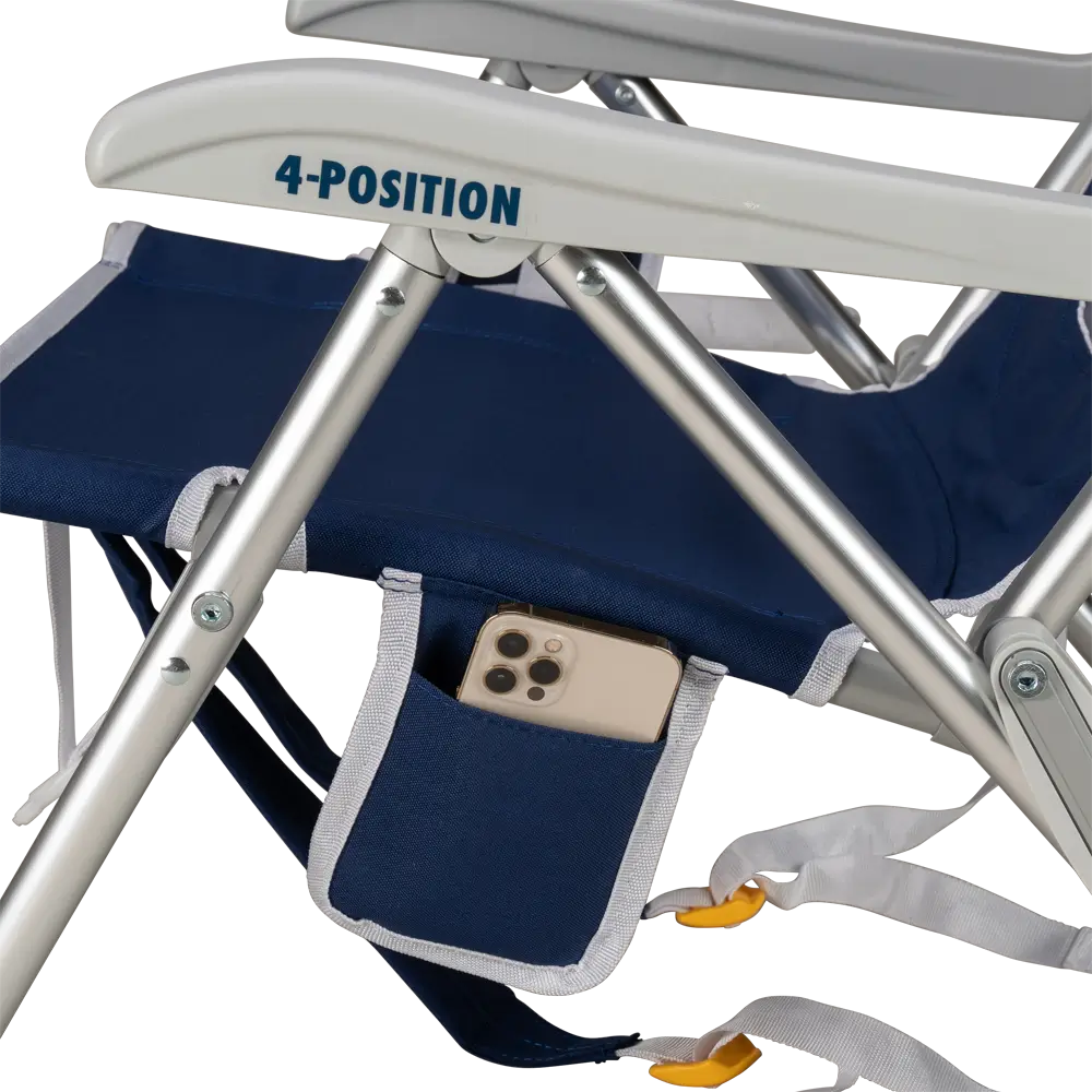 Rust-Resistant Aluminum Backpack Beach Chair - Choice 709 - Low-Profile Reclining Beach Chair with Backpack Straps Detail