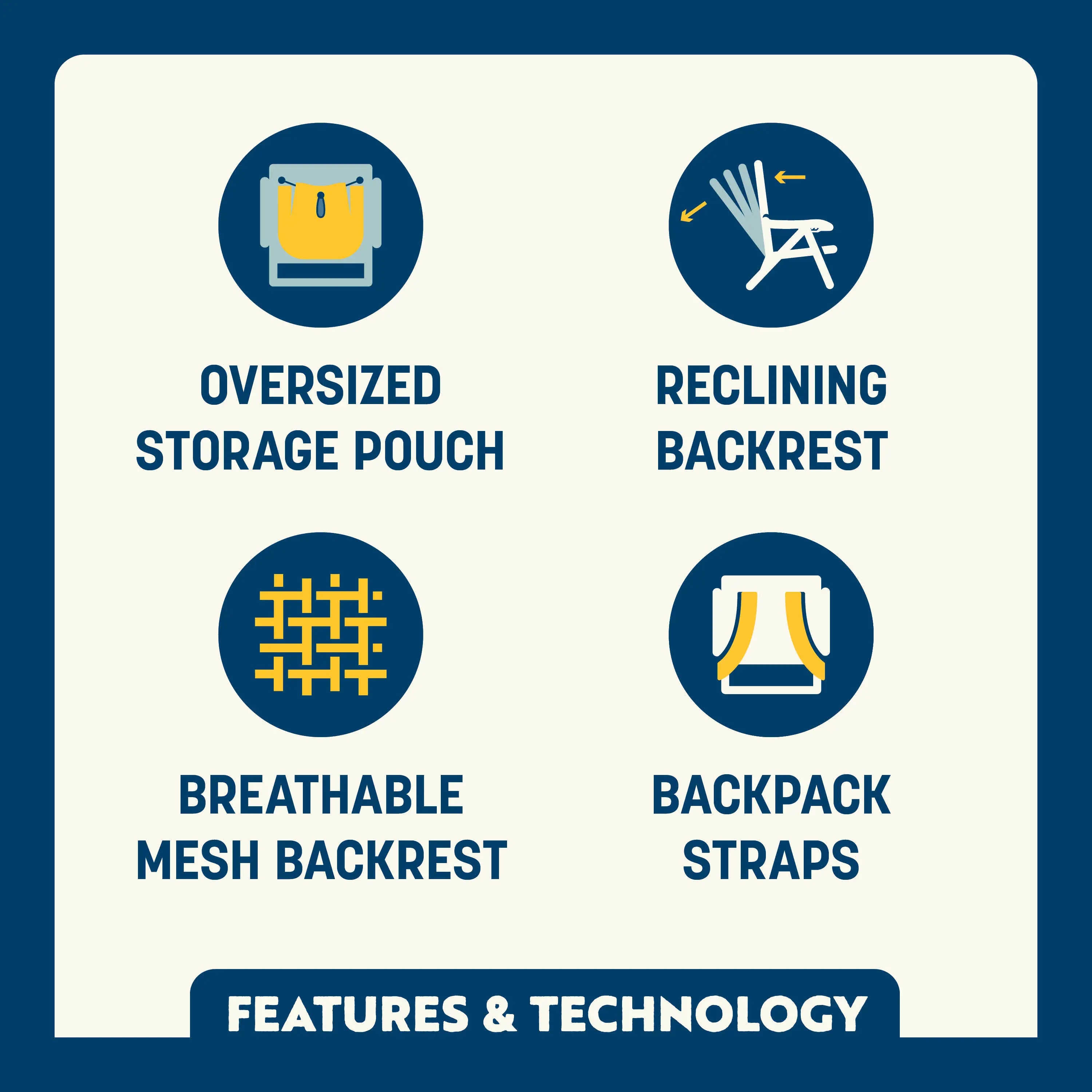 Rust-Resistant Aluminum Backpack Beach Chair - Choice 709 - Low-Profile Reclining Beach Chair with Backpack Straps Detail