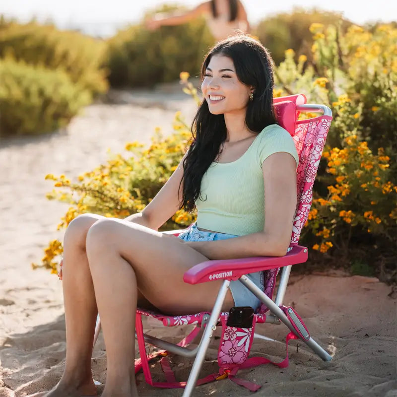 Rust-Resistant Aluminum Backpack Beach Chair - Choice 709 - Low-Profile Reclining Beach Chair with Backpack Straps Detail