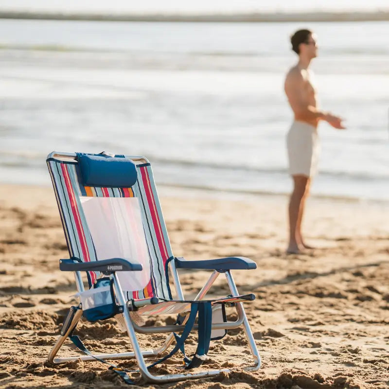 Rust-Resistant Aluminum Backpack Beach Chair - Choice 709 - Low-Profile Reclining Beach Chair with Backpack Straps Detail