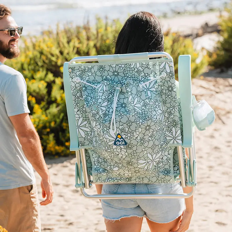 Rust-Resistant Aluminum Backpack Beach Chair - Choice 709 - Low-Profile Reclining Beach Chair with Backpack Straps Detail