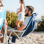 Rust-Resistant Aluminum Backpack Beach Chair - Choice 709 - Low-Profile Reclining Beach Chair with Backpack Straps Detail