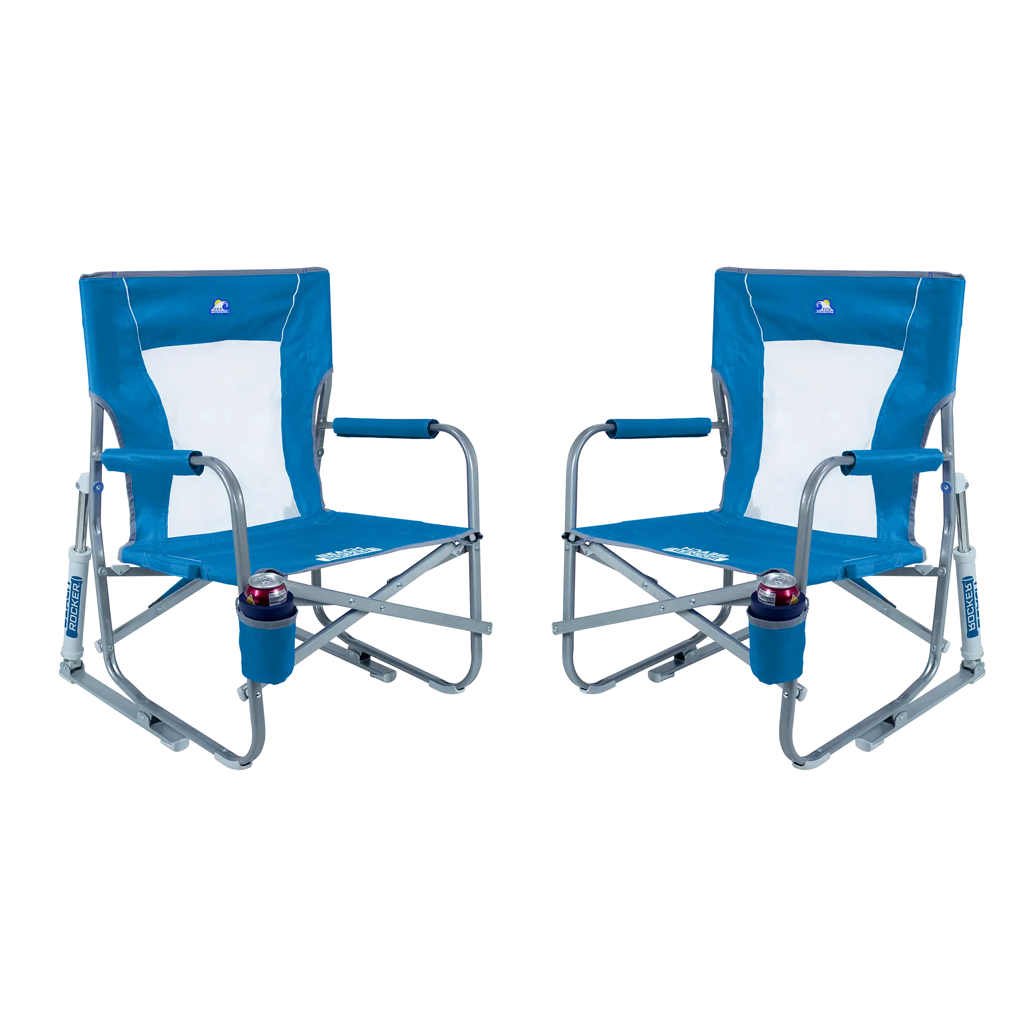 Patented Spring-Action Beach Rocker Bundle - Choice 773 - Freestyle Rocker Portable Outdoor Folding Chair - Saybrook Blue