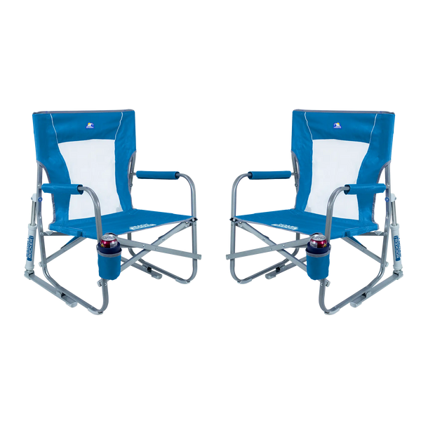 Patented Spring-Action Beach Rocker Bundle - Choice 773 - Freestyle Rocker Portable Outdoor Folding Chair - Saybrook Blue