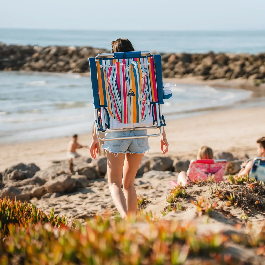 Rust-Resistant Aluminum Backpack Beach Chair - Choice 709 - Low-Profile Reclining Beach Chair with Backpack Straps Detail
