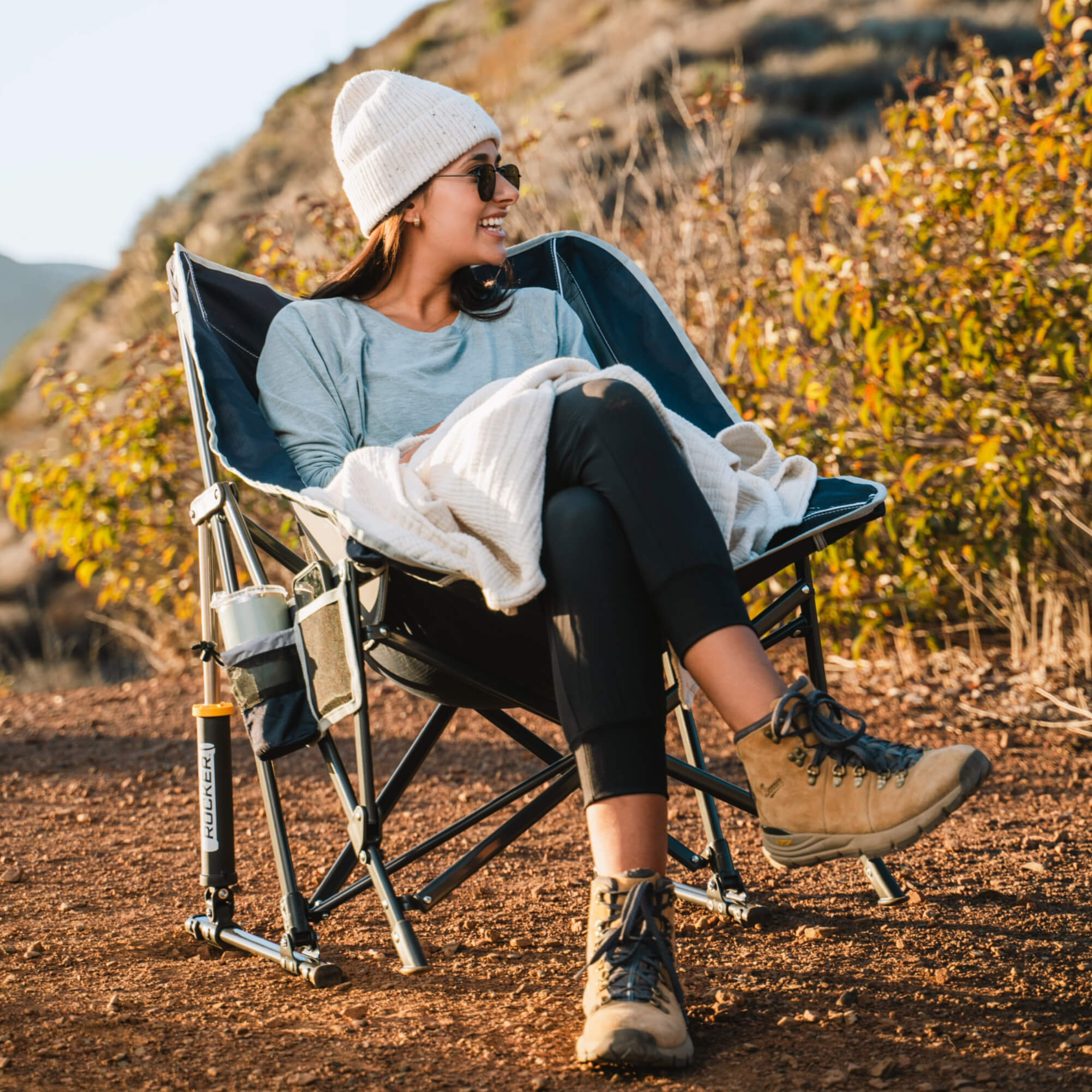 Patented Spring-Action Pod Rocker - Choice 933 - Heavy-Duty Kickback Rocker with Beverage Holder Detail
