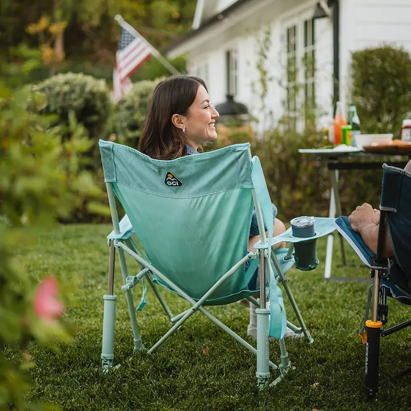 Luxury Camp Kickback Rocker - Choice 345 - Heavy-Duty Kickback Rocker with Beverage Holder Detail