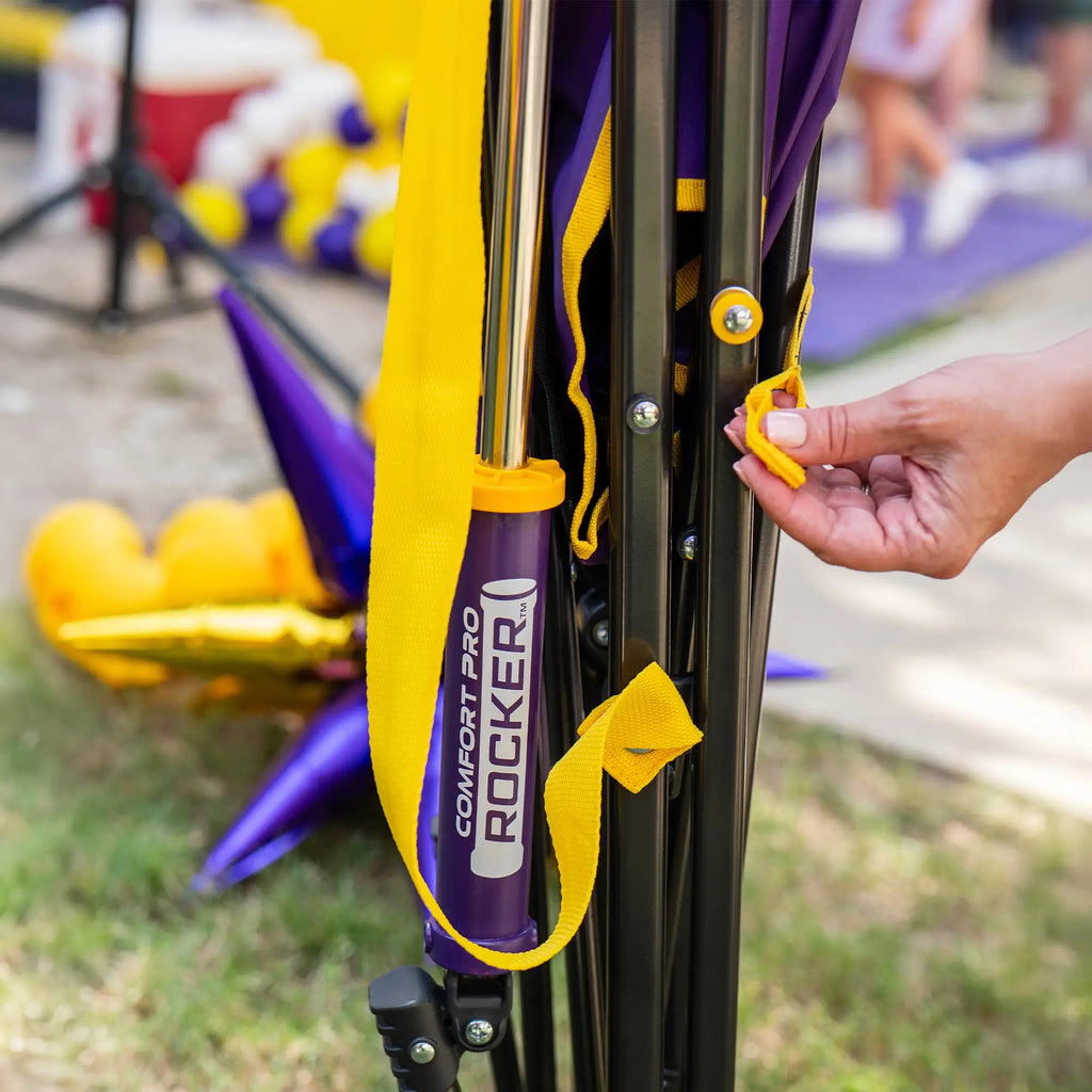 Premium All-Weather College Comfort Pro Rocker - LSU Tigers - Choice 880 - Heavy-Duty Kickback Rocker with Beverage Holder Detail