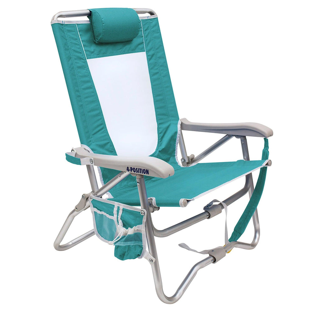 Reclining Beach Bi-Fold Beach Chair - Choice 601 - Portable Heavy-Duty Low Boy Chair for Ocean Side - Seafoam