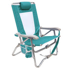 Reclining Beach Bi-Fold Beach Chair - Choice 601 - Portable Heavy-Duty Low Boy Chair for Ocean Side - Seafoam
