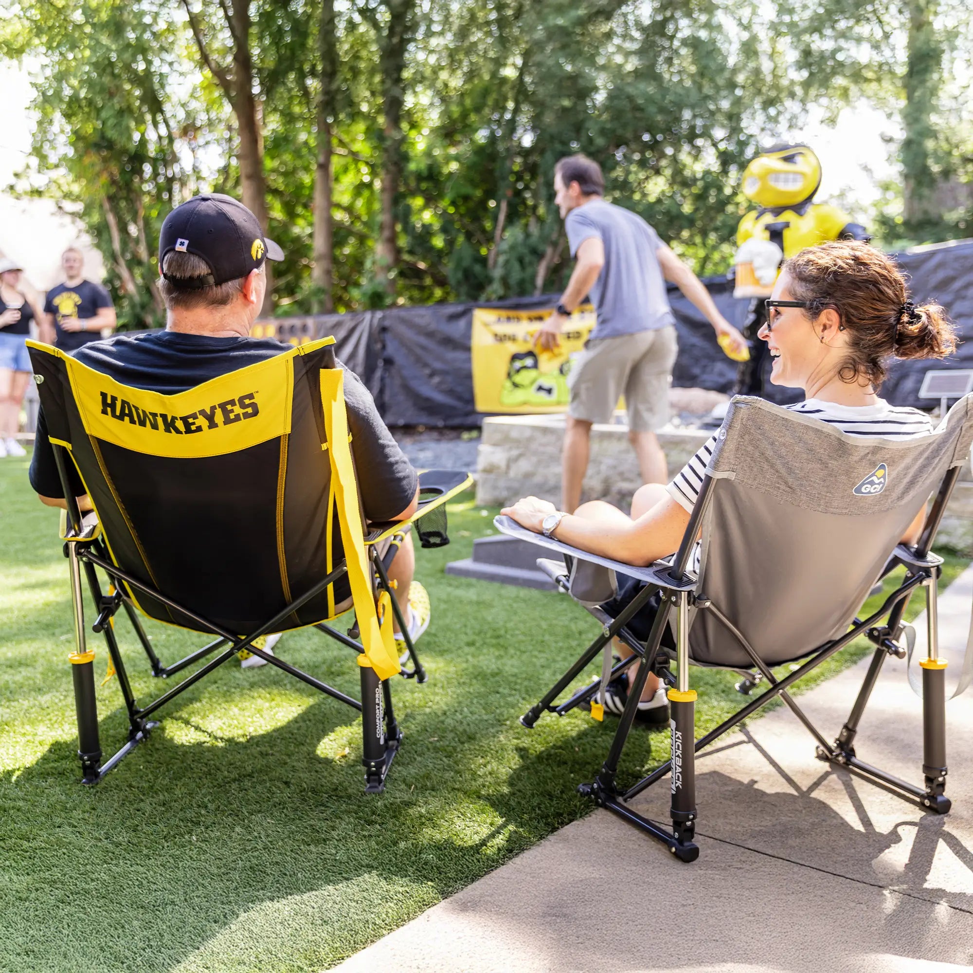 Patented Spring-Action College Comfort Pro Rocker - Iowa Hawkeyes - Choice 249 - Heavy-Duty Kickback Rocker with Beverage Holder Detail