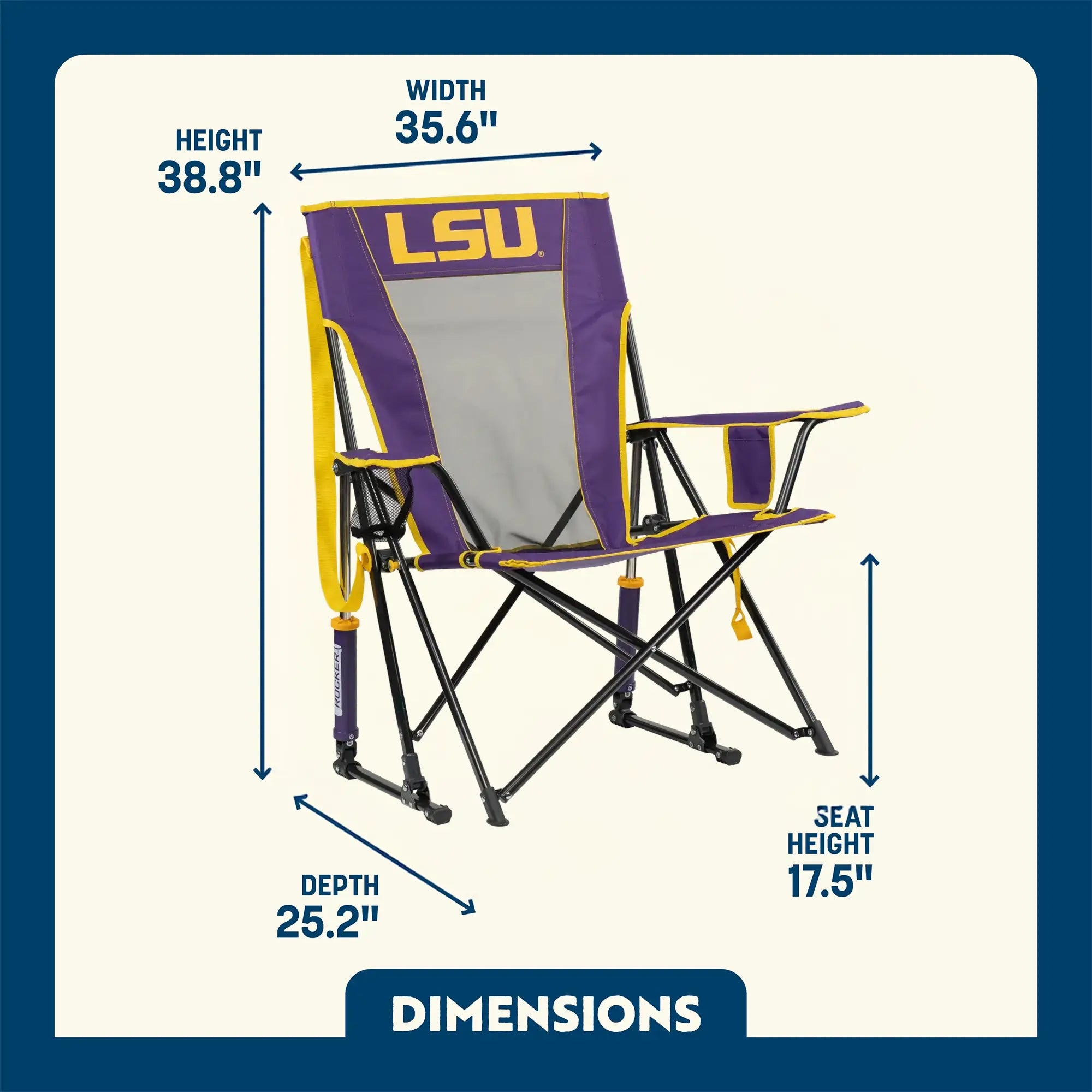 Premium All-Weather College Comfort Pro Rocker - LSU Tigers - Choice 880 - Heavy-Duty Kickback Rocker with Beverage Holder Detail