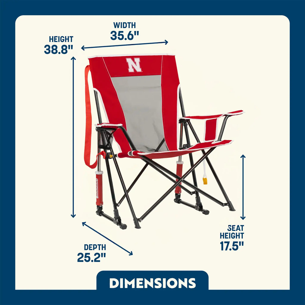 Premium All-Weather College Comfort Pro Rocker - Nebraska Cornhuskers - Choice 161 - Patented Spring-Action Rocking Chair for Camping Detail