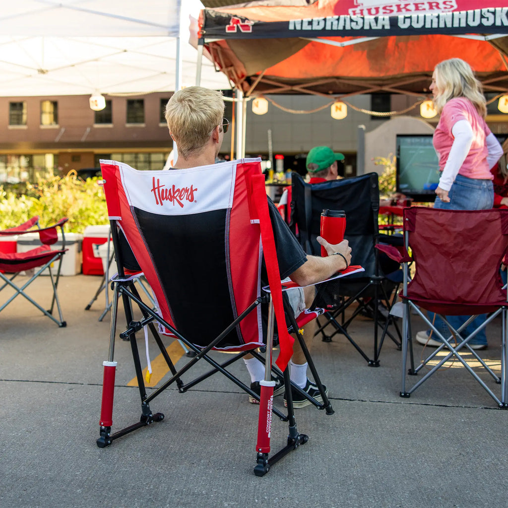 Premium All-Weather College Comfort Pro Rocker - Nebraska Cornhuskers - Choice 161 - Patented Spring-Action Rocking Chair for Camping Detail