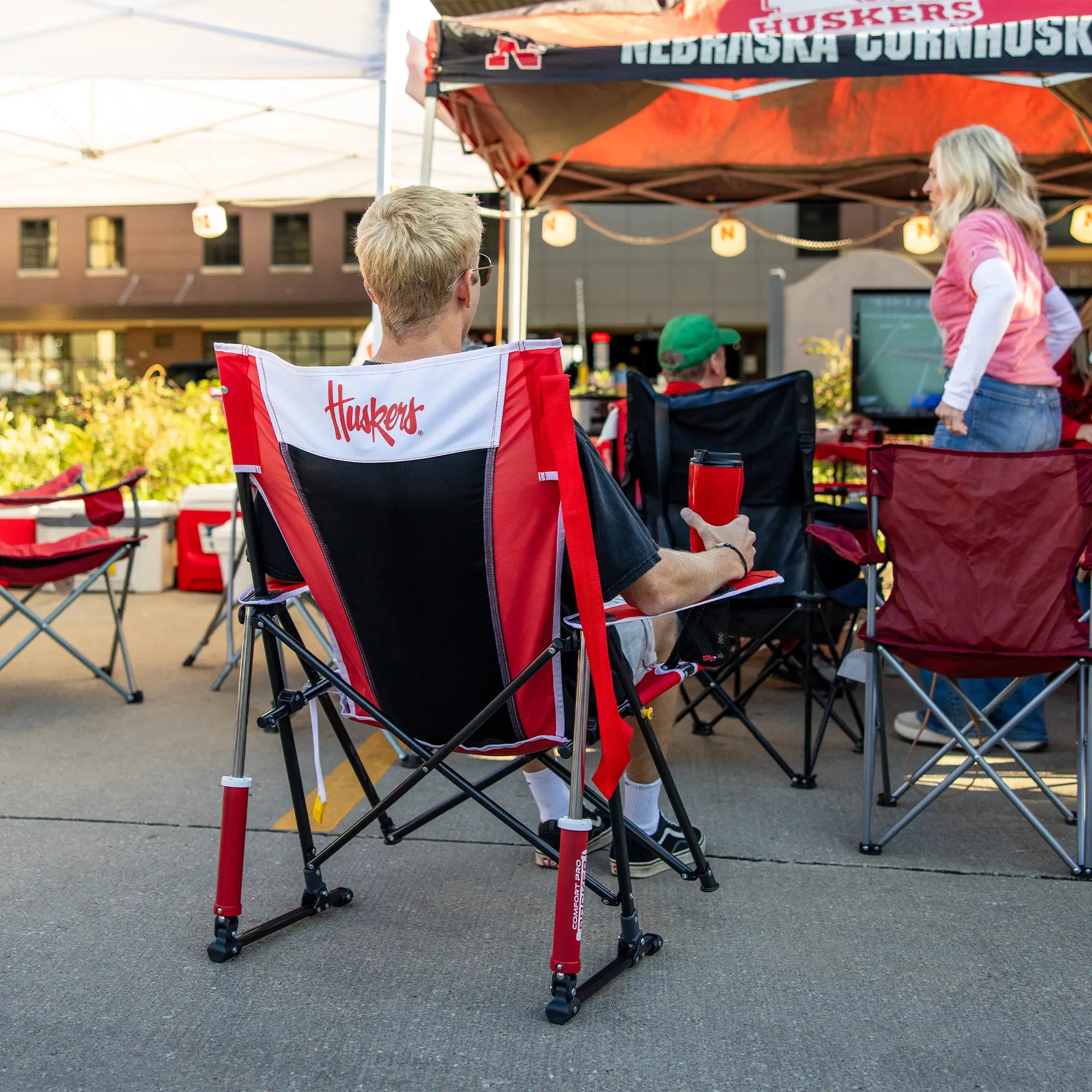 Premium All-Weather College Comfort Pro Rocker - Nebraska Cornhuskers - Choice 161 - Patented Spring-Action Rocking Chair for Camping Detail