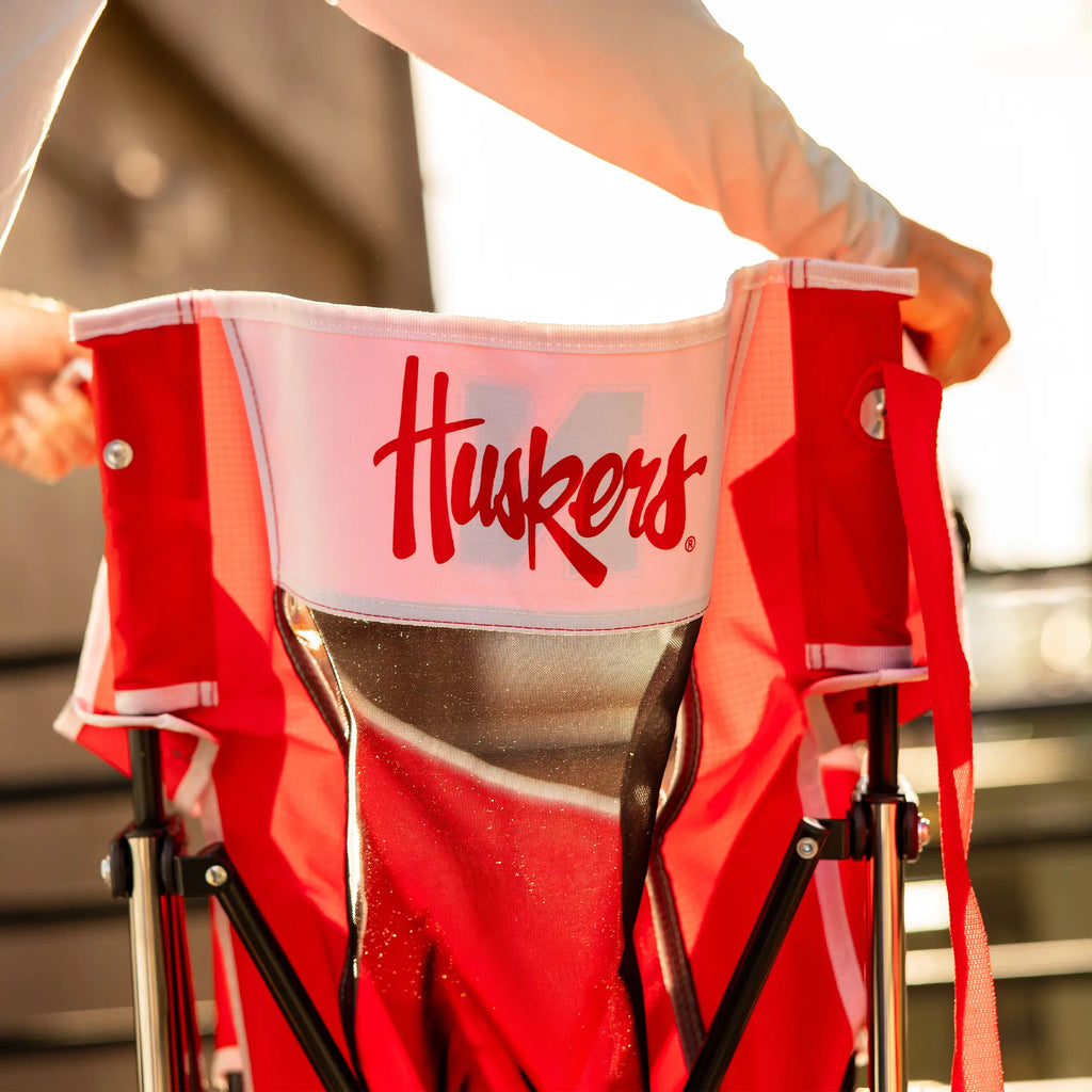 Premium All-Weather College Comfort Pro Rocker - Nebraska Cornhuskers - Choice 161 - Patented Spring-Action Rocking Chair for Camping Detail
