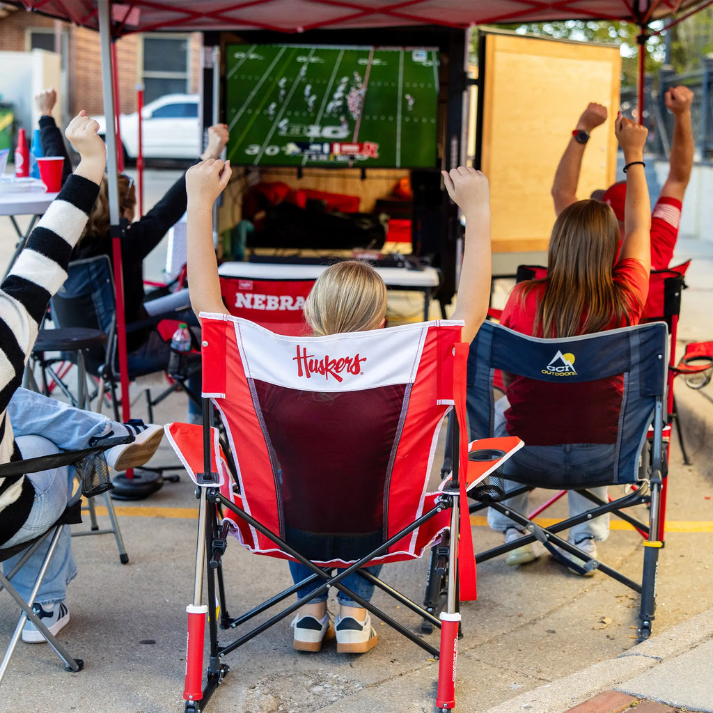 Premium All-Weather College Comfort Pro Rocker - Nebraska Cornhuskers - Choice 161 - Patented Spring-Action Rocking Chair for Camping Detail