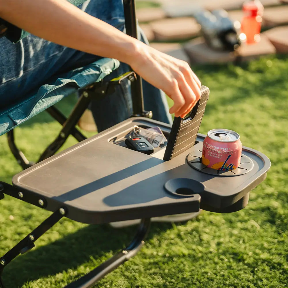 Luxury Camp Stowaway Rocker with Side Table - Choice 253 - Patented Spring-Action Rocking Chair for Camping Detail