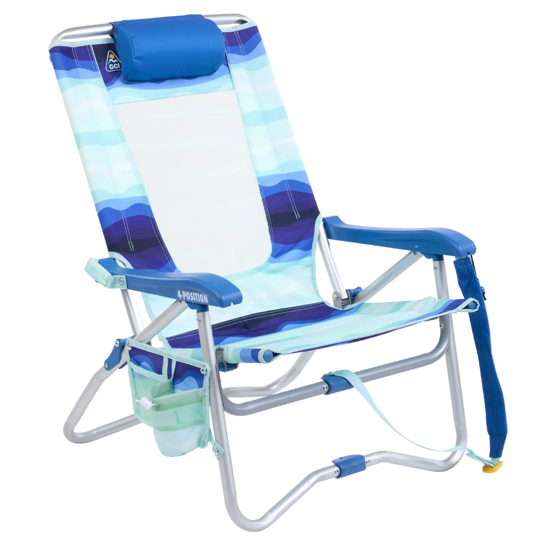 Reclining Beach Bi-Fold Beach Chair - Choice 601 - Portable Heavy-Duty Low Boy Chair for Ocean Side - Wave