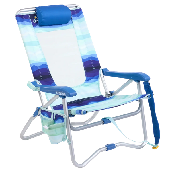 Reclining Beach Bi-Fold Beach Chair - Choice 601 - Portable Heavy-Duty Low Boy Chair for Ocean Side - Wave