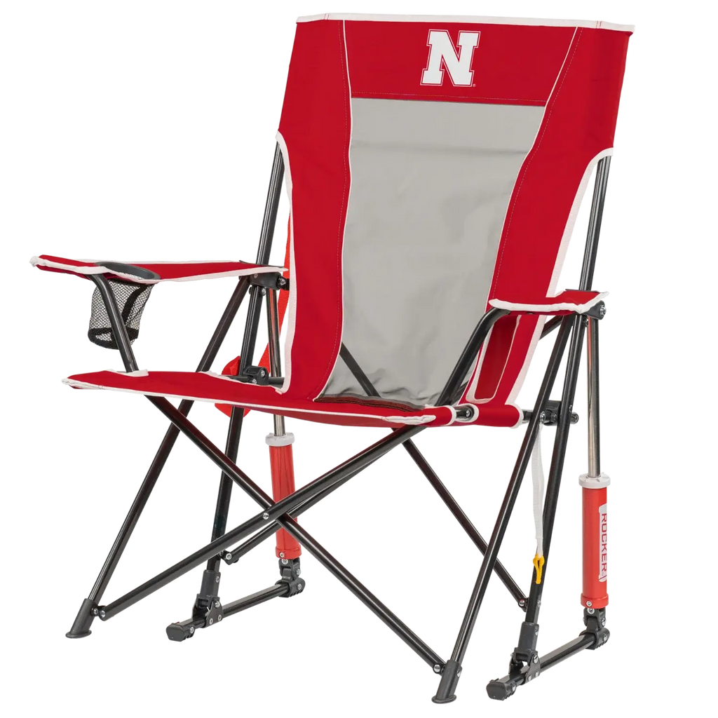 Premium All-Weather College Comfort Pro Rocker - Nebraska Cornhuskers - Choice 161 - Patented Spring-Action Rocking Chair for Camping Detail