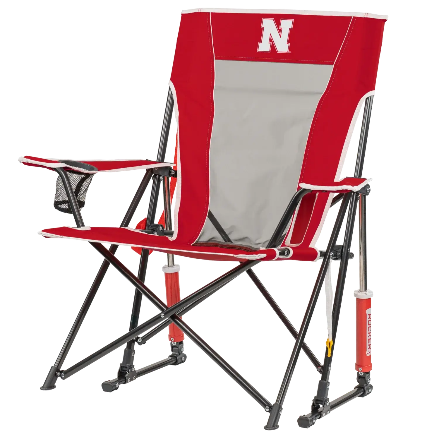 Premium All-Weather College Comfort Pro Rocker - Nebraska Cornhuskers - Choice 161 - Patented Spring-Action Rocking Chair for Camping Detail